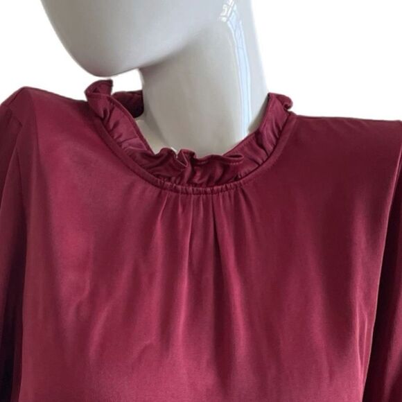 Rachel Parcell Red Grape Ruffle Neck Satin Blouse - Picture 4 of 6